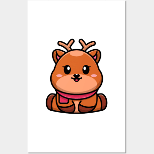 Cute baby deer cartoon character design Posters and Art